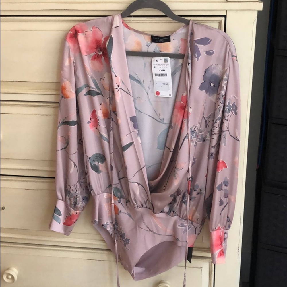Zara: blush floral blouse (bodysuit)